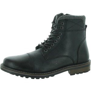 Crevo Mens Camden Black Leather Zipper Work Boots Shoes 9.5